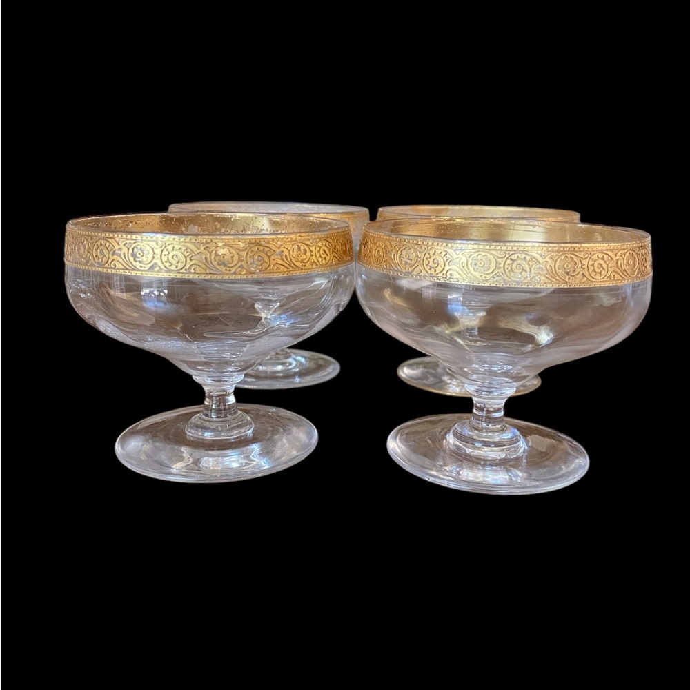 Tiffin Franciscan Minton Gold Encrusted Coupe Sherbet Glass Set of 4 Vintage